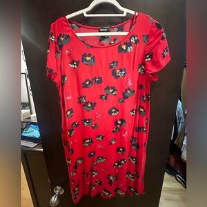DKNY Bright Pink Floral Short Sleeve Dress | Size L